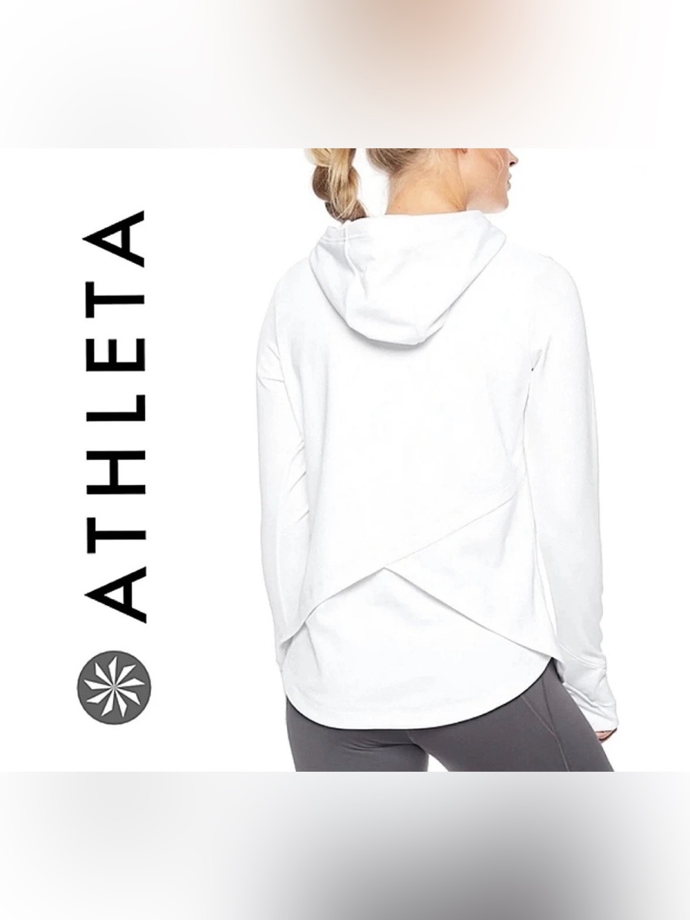 Athleta Boot Camp Hoodie White Sweatshirt Casual Athleisure Gym Med EXCELLENT